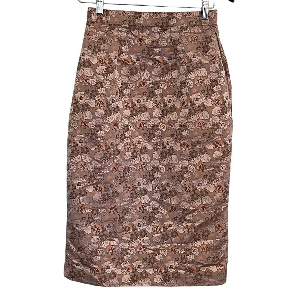 Vintage Garden Floral Jacquard Pencil Skirt Asian Inspired Workwear‎